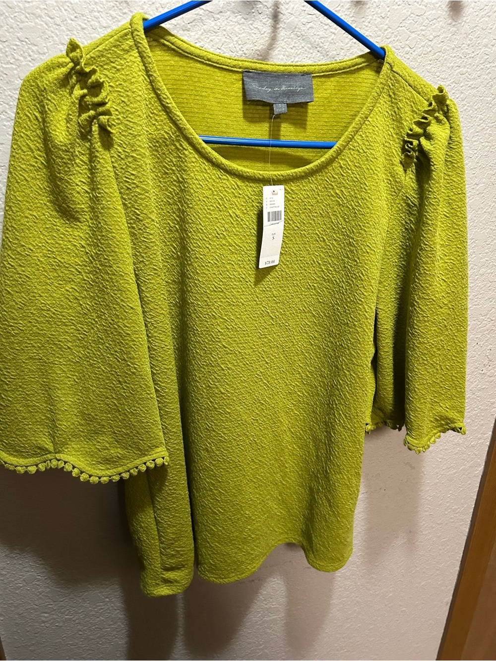 Sunday in Brooklyn Lime Green Ruffle Sleeve Knit Top